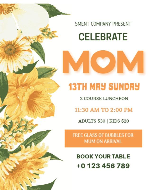 Floral Yellow Mother's Day Luncheon Celebration Poster Template