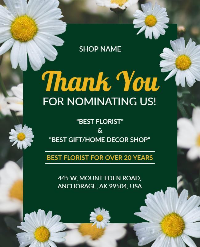 Florist Shop Thank You Nomination Flyer Template