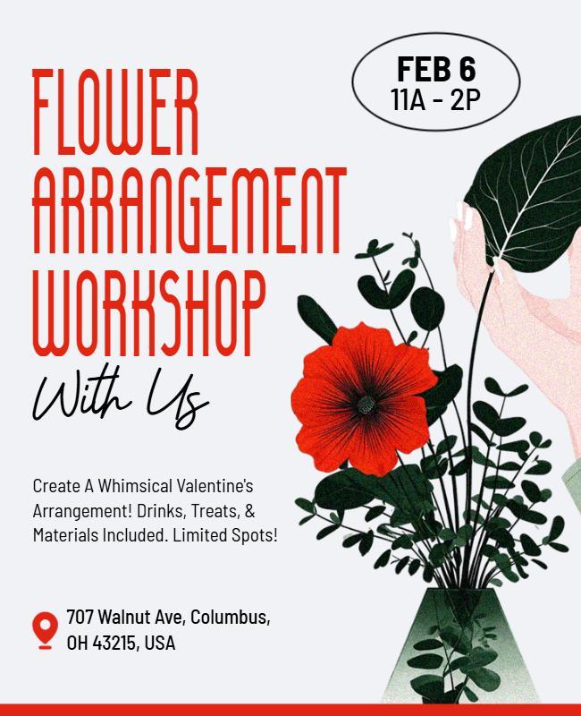 Whimsical Green Flower Arrangement Workshop Flyer Template