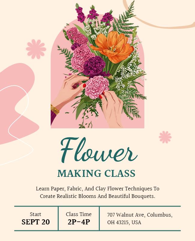 Charming Floral Artistry Flower Making Class Flyer Template