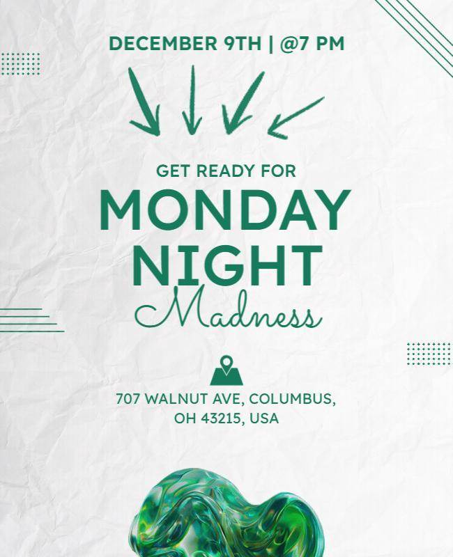 Fluid Green Abstract Monday Night Madness Event Poster Template