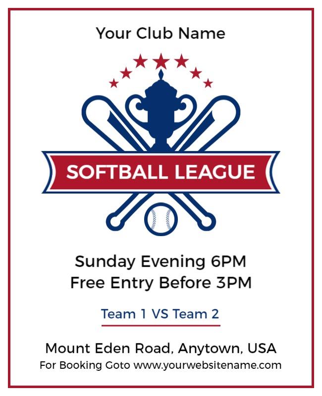 Patriotic Red and Blue Softball League Announcement Flyer Template