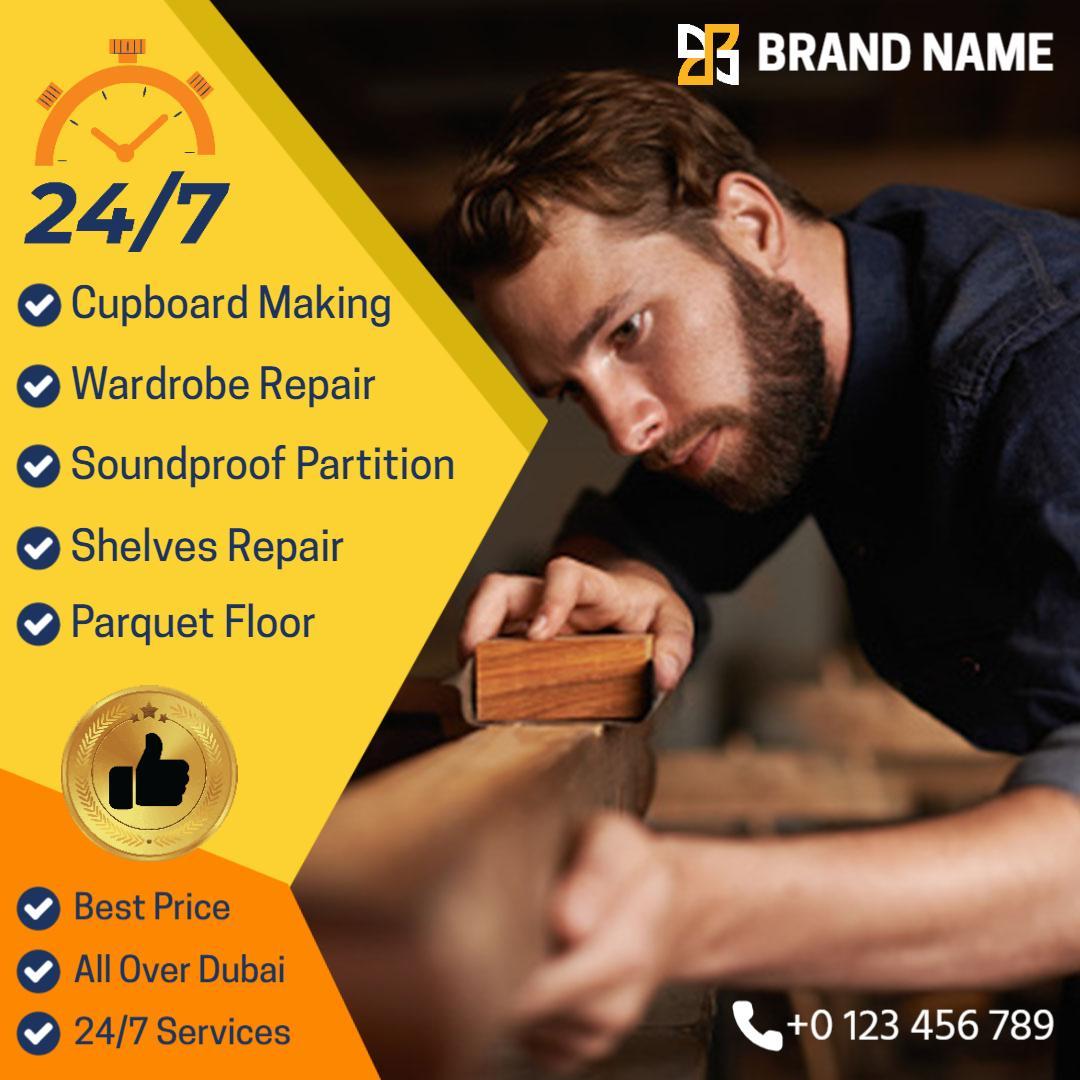 Focused Carpentry Services with 24/7 Availability Ad Template