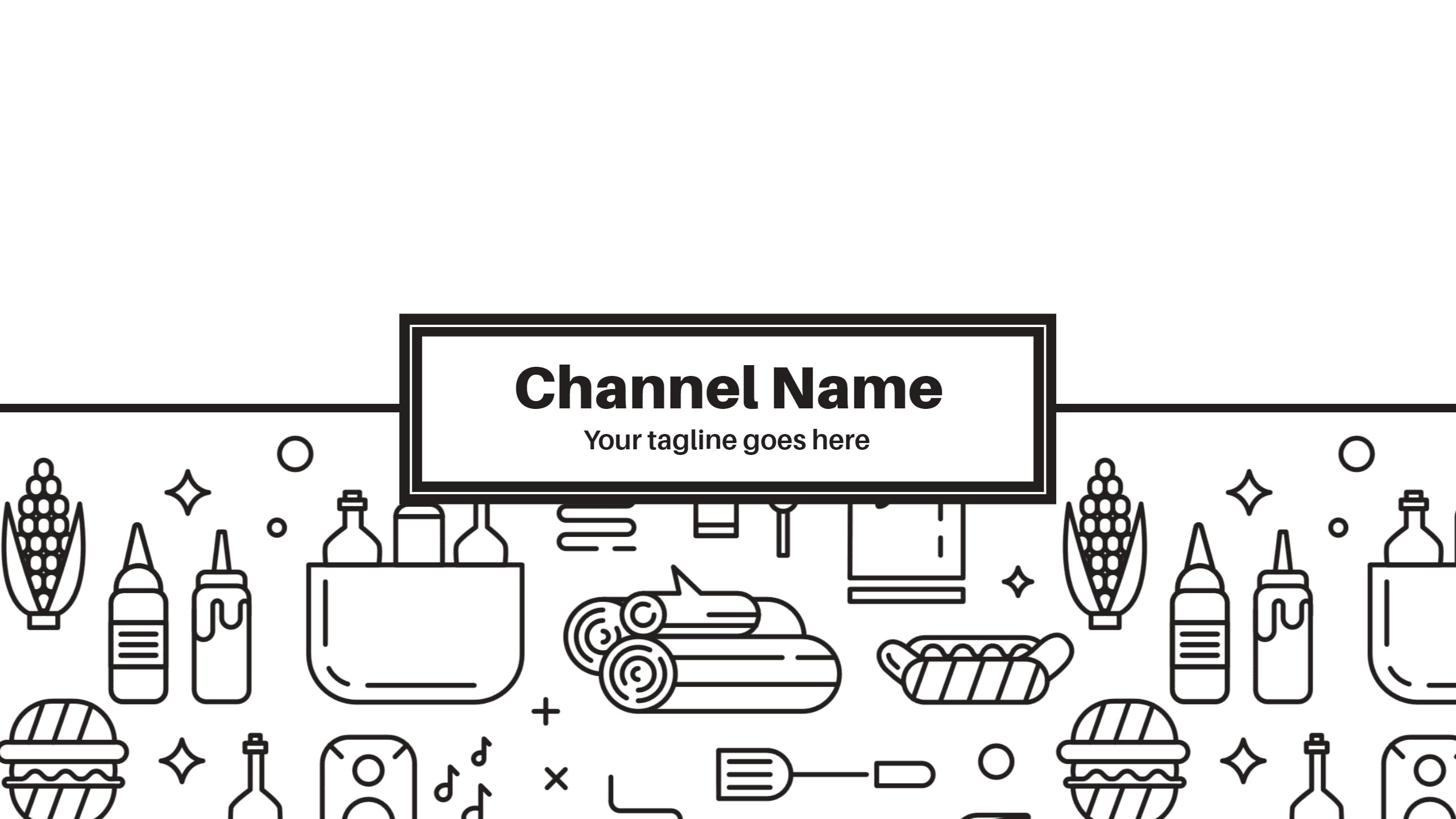 Food and Beverage Icons in Black and White YouTube Banner Template