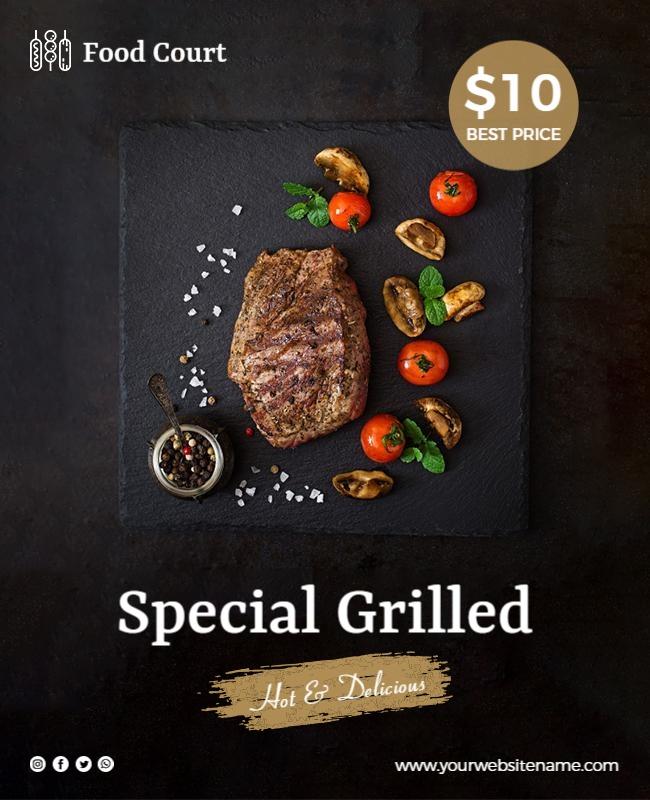 Food Court Grilled Steak Promotion Flyer Template