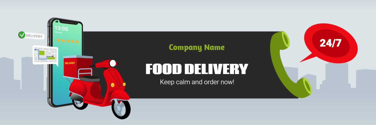 Food Delivery Service with Red Scooter and Phone Banner Template