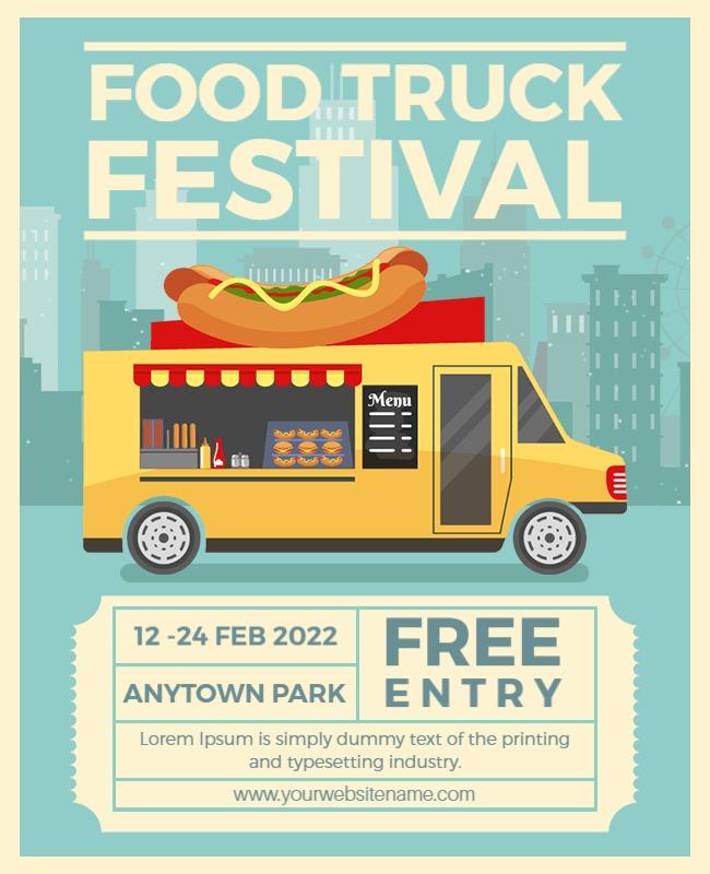 Cheerful Yellow Food Truck Festival Flyer Template