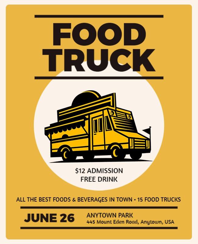 Bold Yellow Food Truck Festival Admission Flyer Template