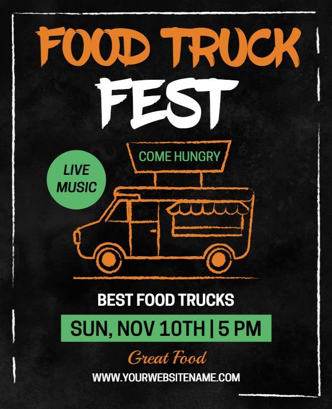 Playful Orange Food Truck Festival with Live Music Flyer Template