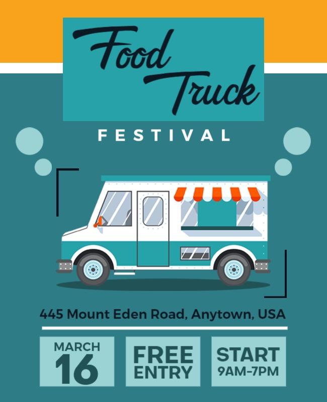 Vibrant Teal Food Truck Culinary Celebration Flyer Template