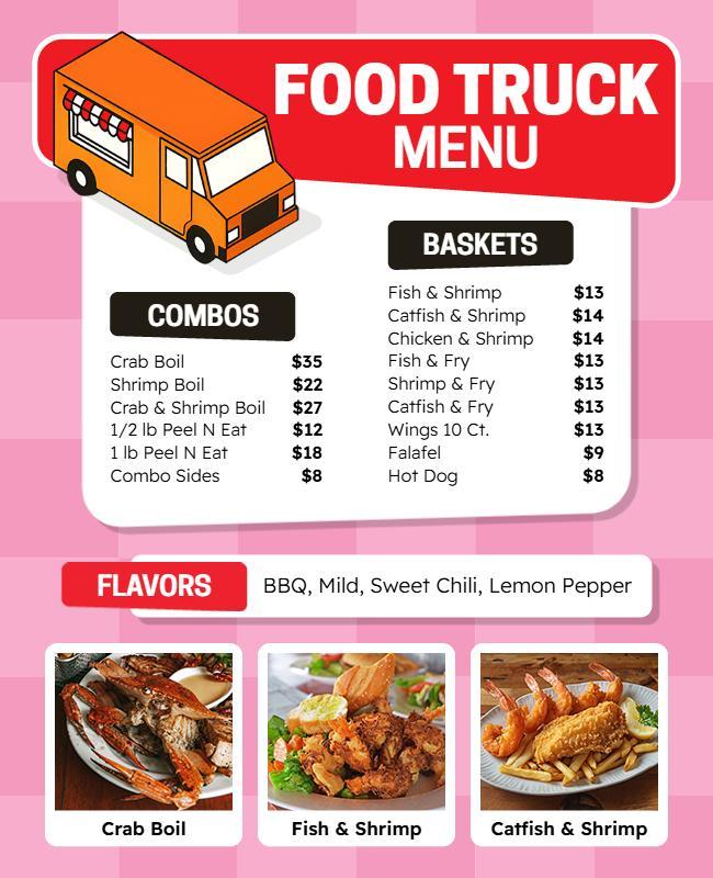 Food Truck Menu with Seafood Combos Flyer Template