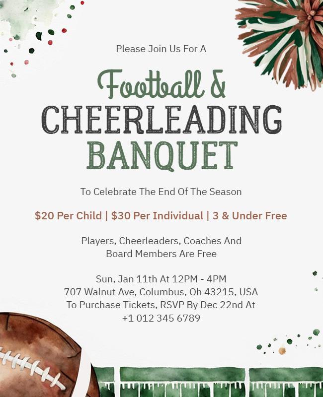 Football and Cheerleading Banquet Celebration Invitation Flyer Template