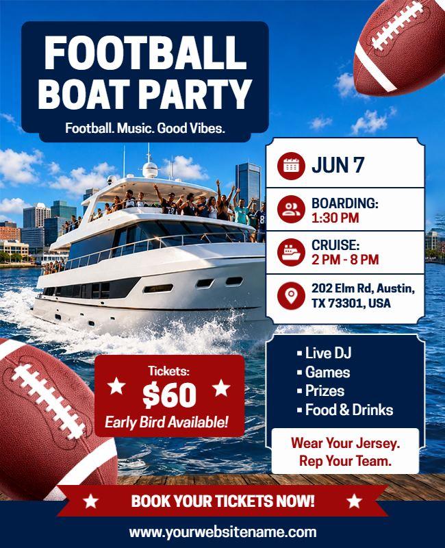Football Boat Party Celebration Flyer Template