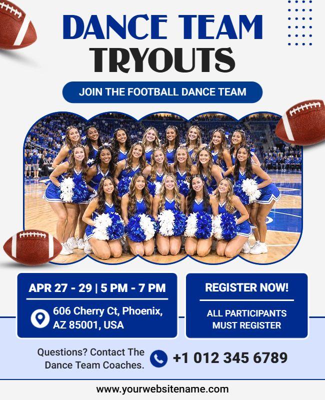 Football Dance Team Tryouts Announcement Flyer Template