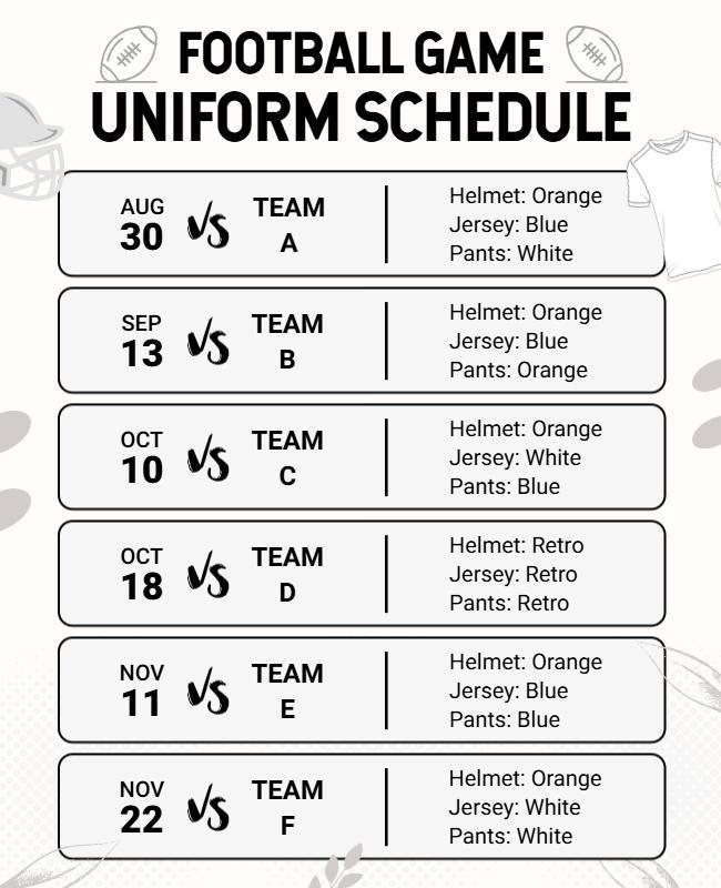 Football Game Uniform Schedule Poster Template