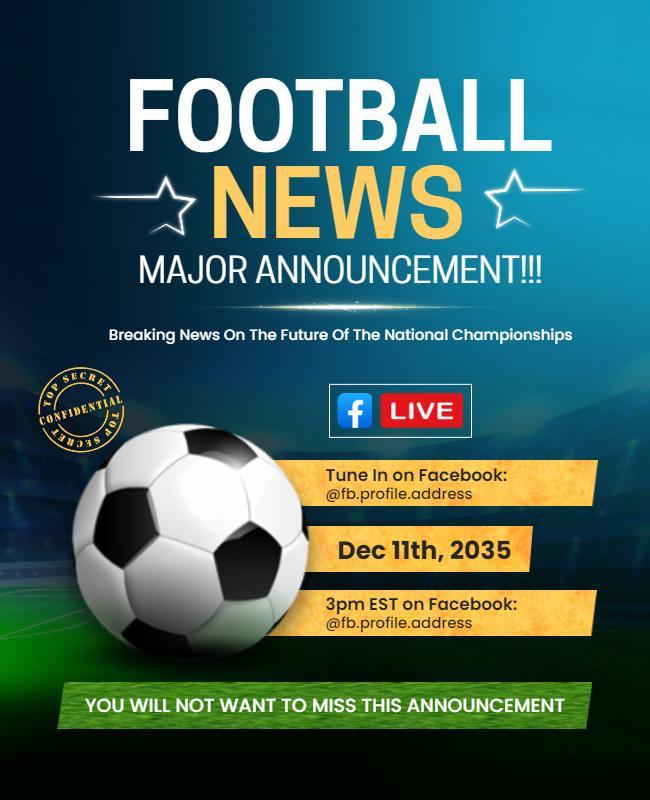 Football News Major Announcement Flyer Template