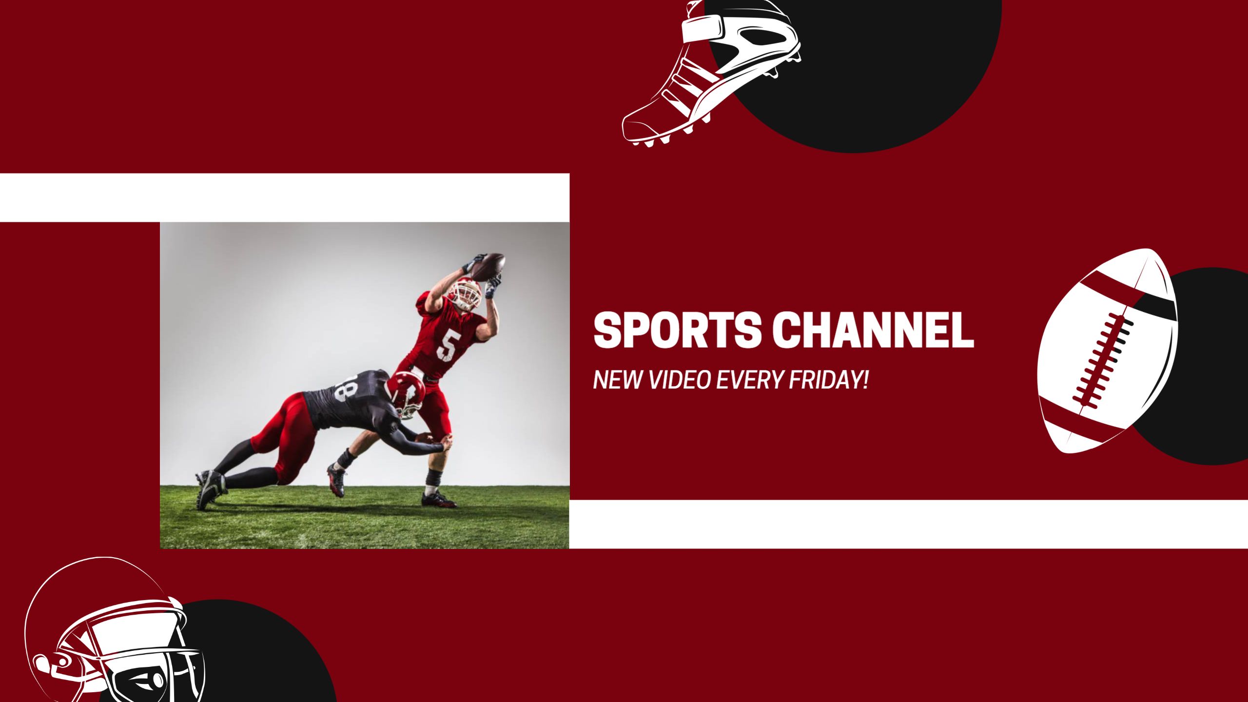 Football Players in Action on Bold Red Sports Channel Banner Template