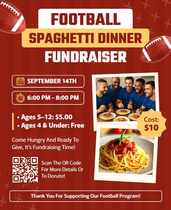 Football Spaghetti Dinner Fundraiser Flyer Template