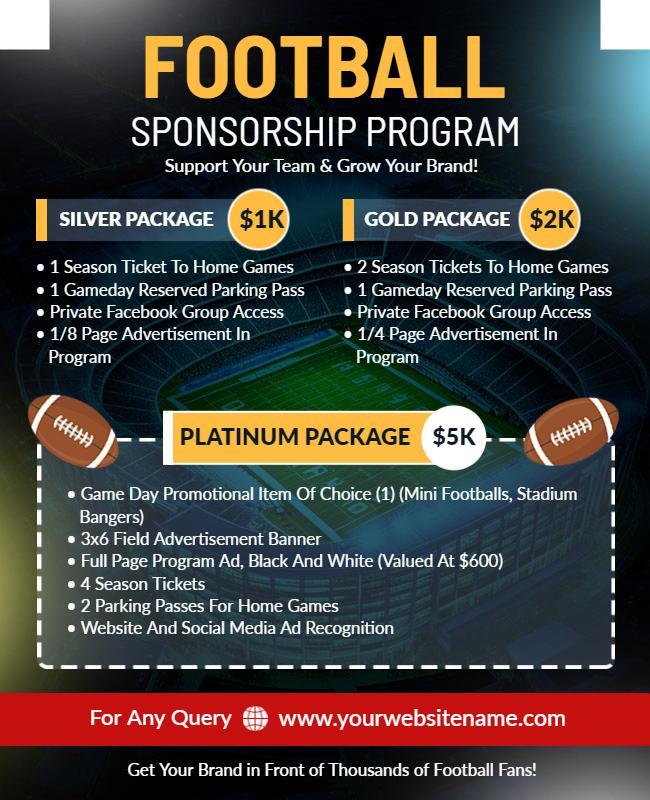 Football Sponsorship Program Promotional Flyer Template