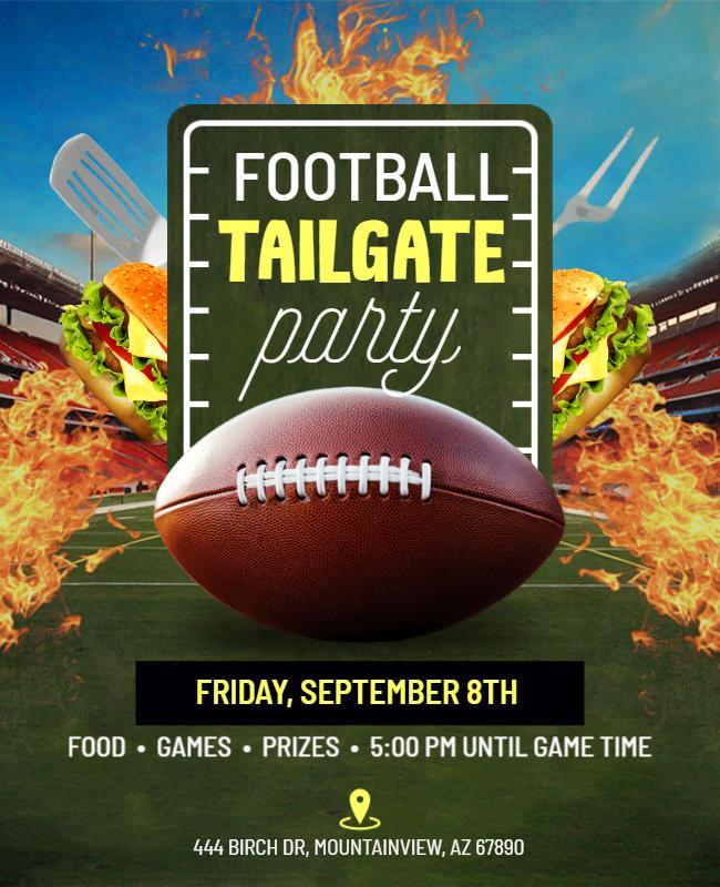 Fun Football Tailgate Party with Food and Games Flyer Template