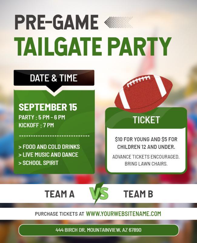 Festive Green Pre-Game Tailgate Party Flyer Template