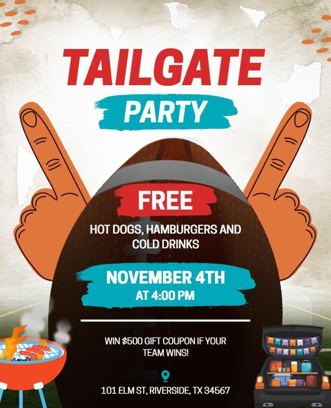 Festive Tailgate Party with Free Food and Team Spirit Flyer Template