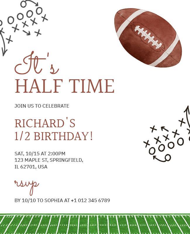 Football Theme Half Birthday Invitation Flyer Template