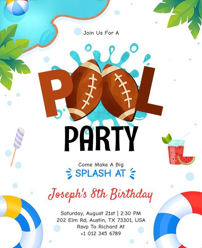 Football Theme Pool Party Invitation Flyer Template