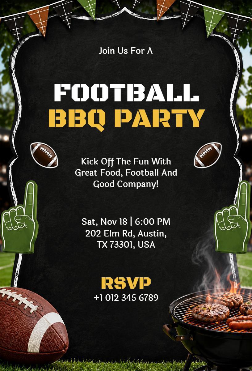 Football Themed BBQ Party Celebration Invitation Template