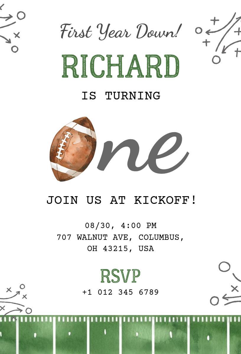 Football Themed First Birthday Bash Celebration Invitation Template