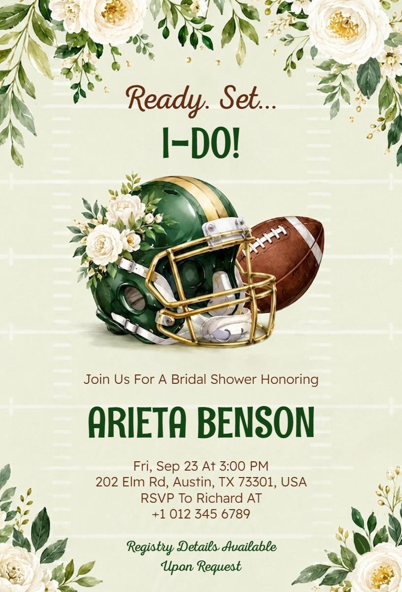 Football-Themed Floral Bridal Shower Celebration Invitation Template