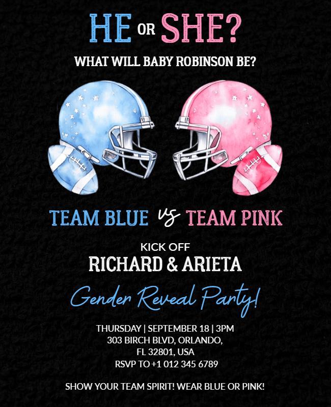 Football Themed Gender Reveal Party Flyer Template