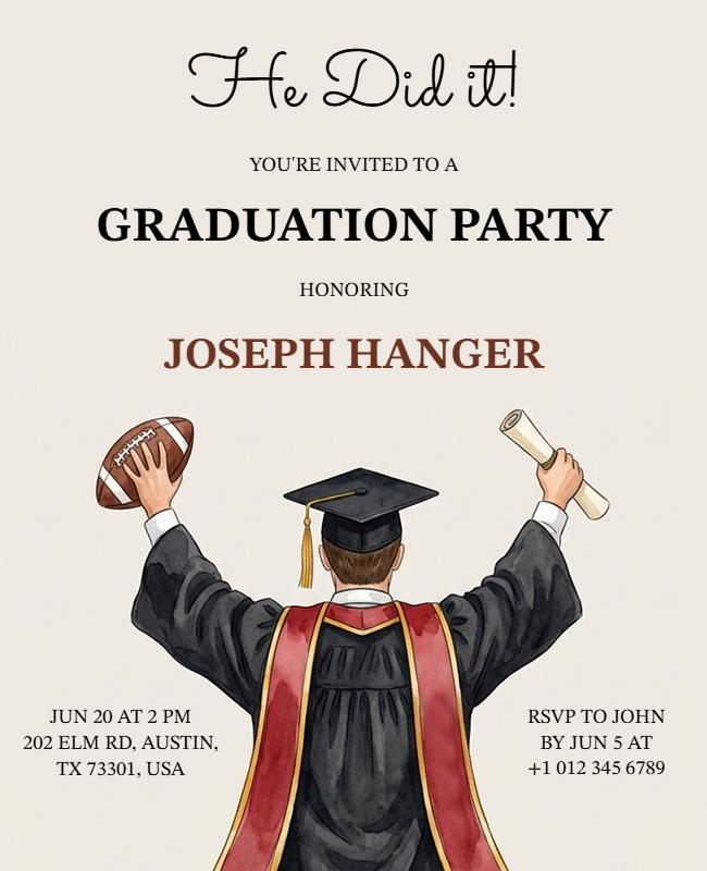Football Themed Graduation Celebration Flyer Template