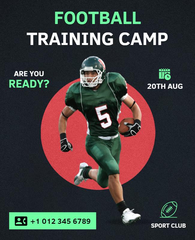 Dynamic Green Football Training Camp Flyer Template