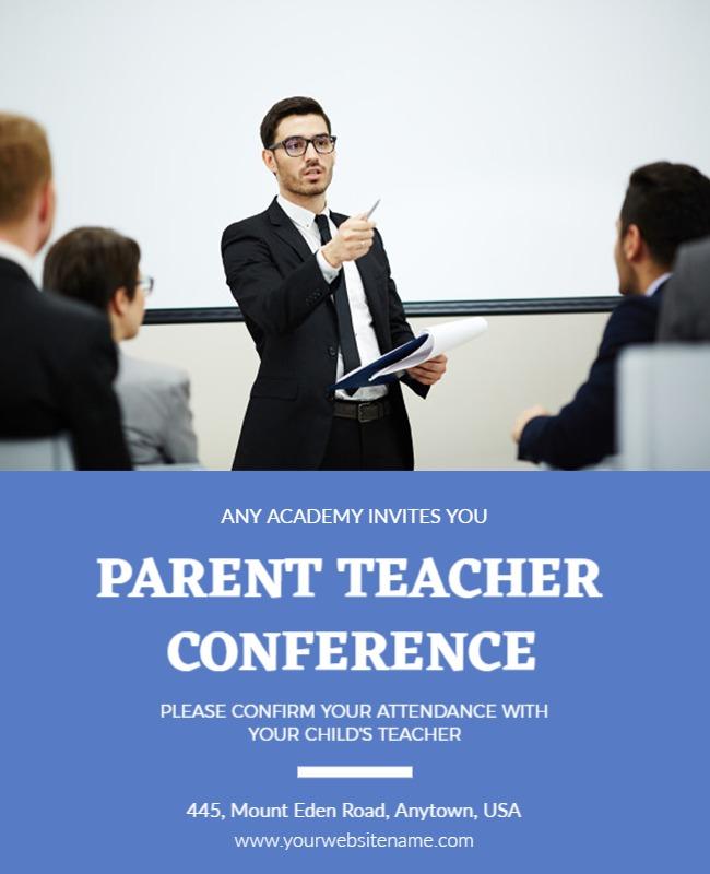 Formal Blue Parent Teacher Conference Invitation Poster Template