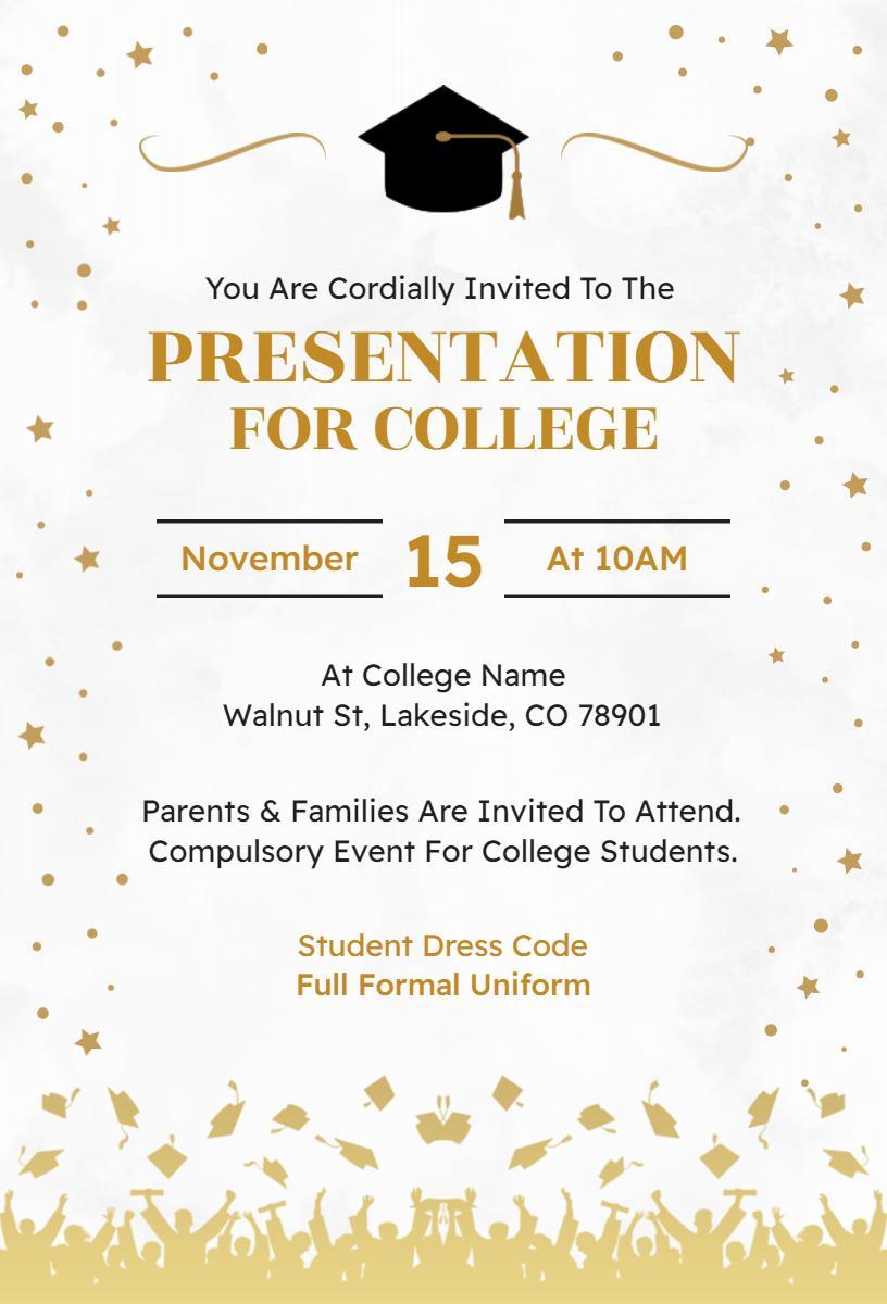 Formal College Graduation Presentation Celebration Invitation Template