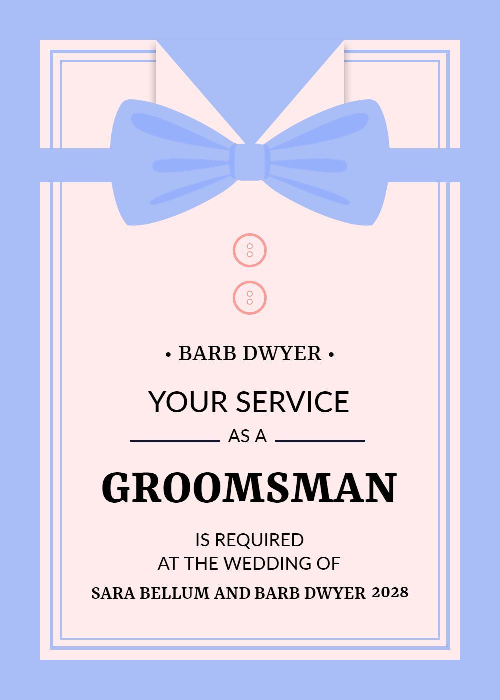 Formal Groomsman Wedding Service Request Invitation Template