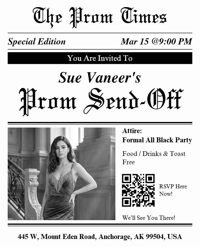 Formal Prom Send-Off Event Newspaper Flyer Template