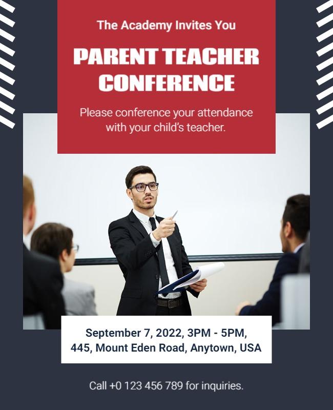 Formal Red Parent Teacher Conference Invitation Poster Template