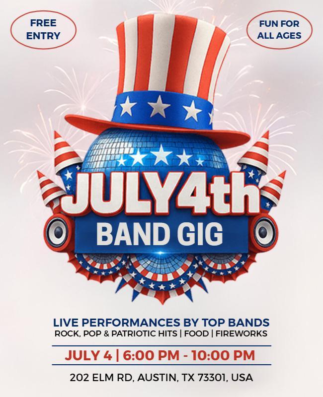 Fourth of July Band Gig Celebration Flyer Template