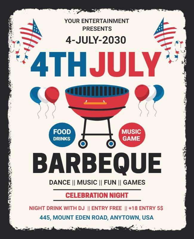 Fourth Of July Barbecue Celebration Flyer Template