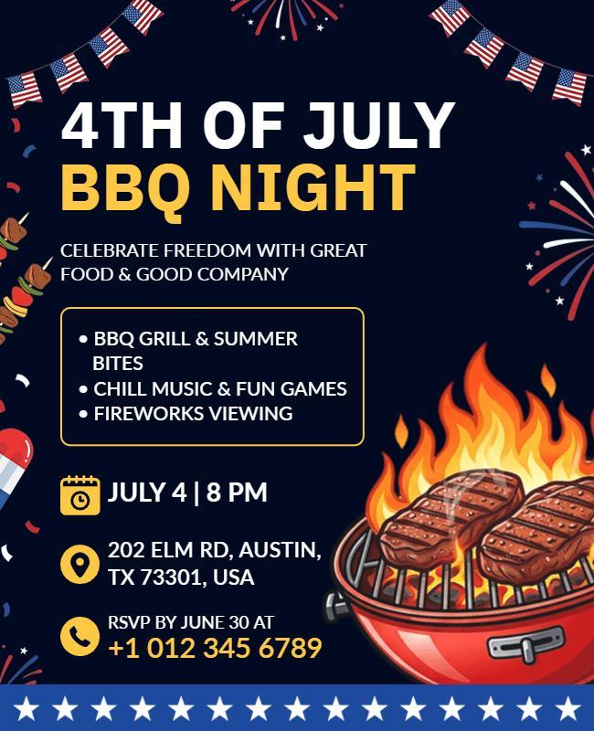 Fourth of July BBQ Night Celebration Flyer Template