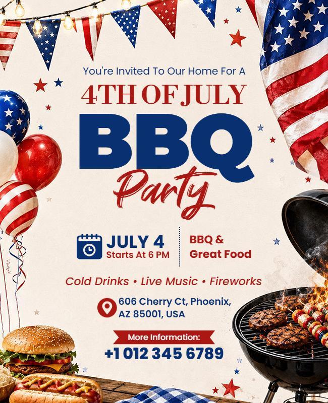 Fourth of July BBQ Party at Home Flyer Template