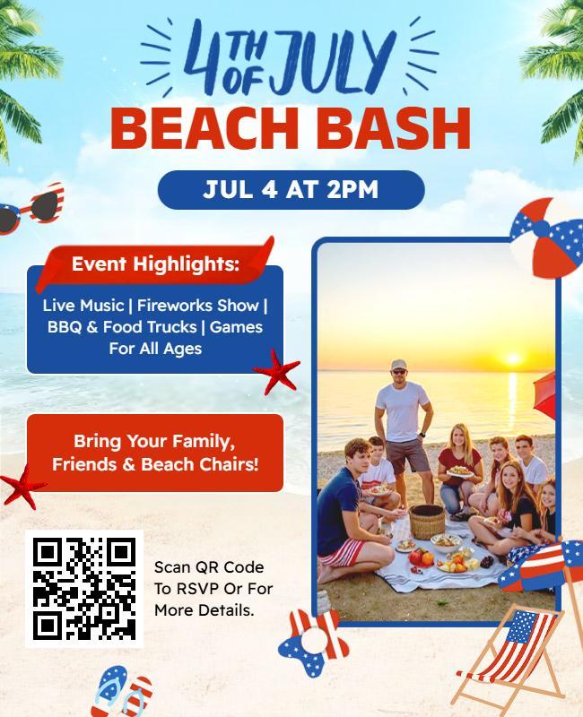 Fourth of July Beach Bash Celebration Flyer Template