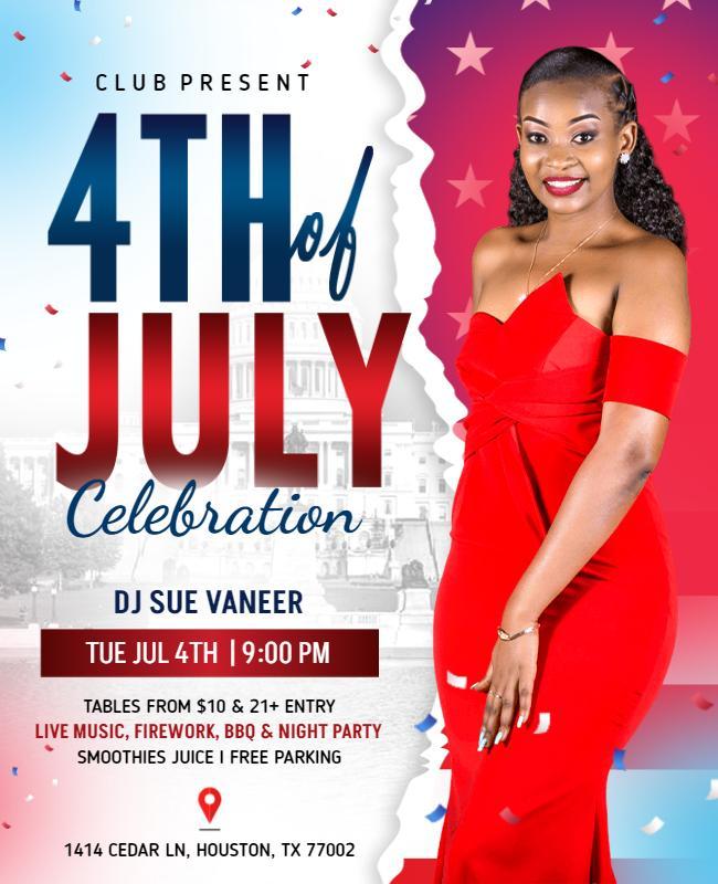 Festive Red White Blue Independence Day Celebration Flyer Template