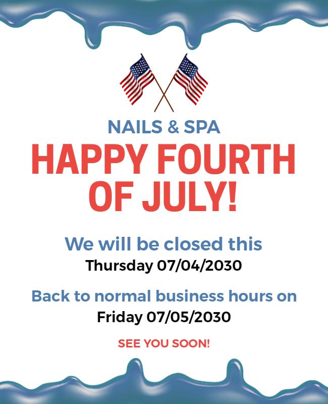 Fourth Of July Closure Announcement Flyer Template