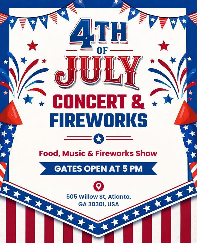 Fourth of July Concert and Fireworks Flyer Template