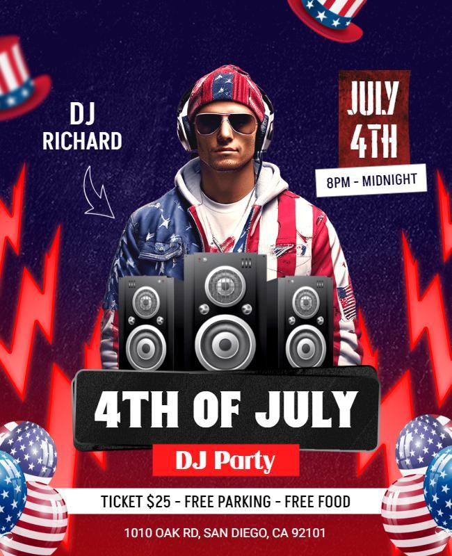 Fourth Of July Dj Party Flyer Template