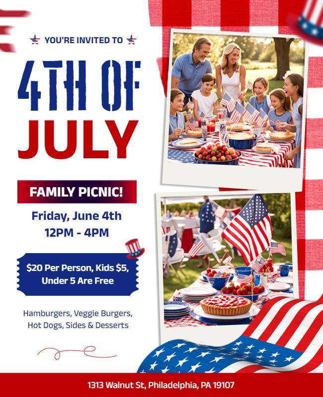 Fourth Of July Family Picnic Invitation Flyer Template