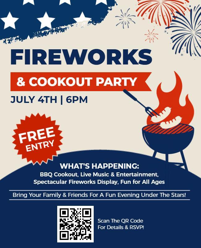 Fourth of July Fireworks Cookout Party Flyer Template